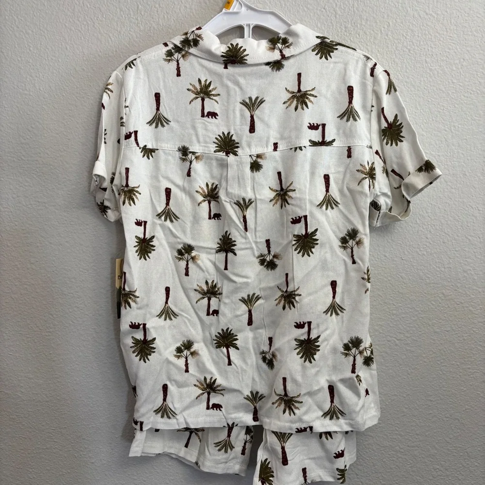 Bearpaw Boys Size M White Palm Tree Linen Blend Shirt and Shorts Set NEW